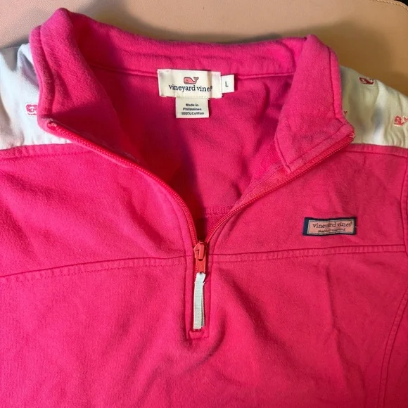 Vineyard Vines Pink Quarter Zip Pullover Women’s Large Blue Whale Logo Preppy - Picture 8 of 11